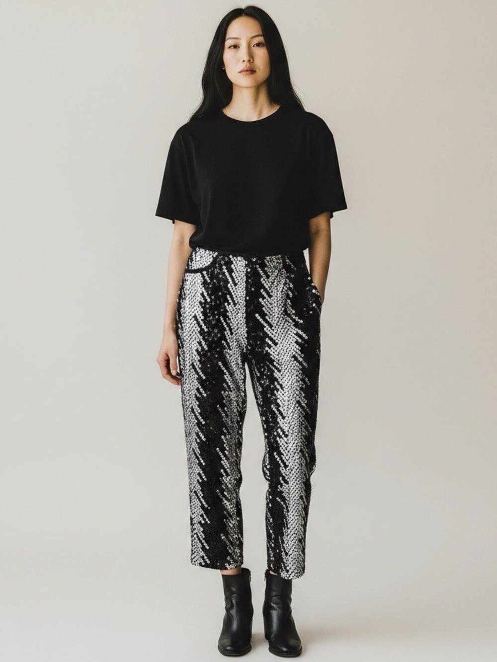 DKNY Black and White Sequin Pants Size 2